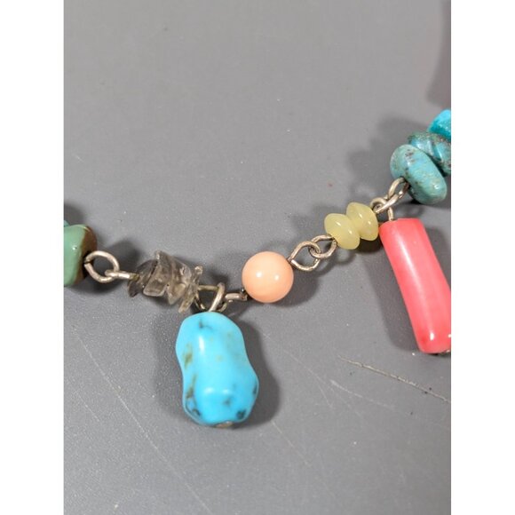 Faux Turquiose Green Stone Chip Coral Cord Necklace Western Boho 18" - Picture 3 of 11